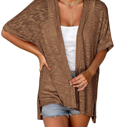Womens Lightweight Cardigan 2026 Summer Short Sleeve Open Front Beach Coverup Vacation Outdoorfun Knitwear Comfort Casual Loose Minimalist Basic Knitting Batwing Shortsleeve Tops Womenswear