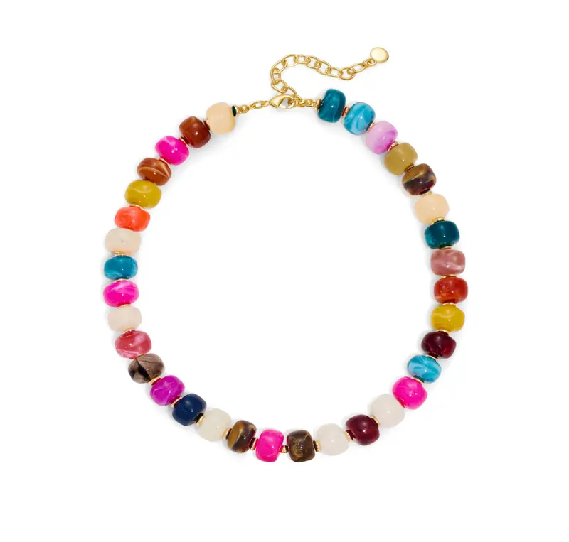 Dopamine Chunky Colorful Resin Bead Statement Necklace for Women Summer Beach Jewelry