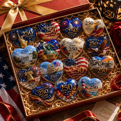 🇺🇸 America 250th Anniversary Commemorative Heart Ornament Collection | 15-Piece Patriotic Keepsake Set