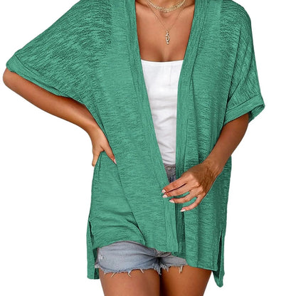 Womens Lightweight Cardigan 2026 Summer Short Sleeve Open Front Beach Coverup Vacation Outdoorfun Knitwear Comfort Casual Loose Minimalist Basic Knitting Batwing Shortsleeve Tops Womenswear