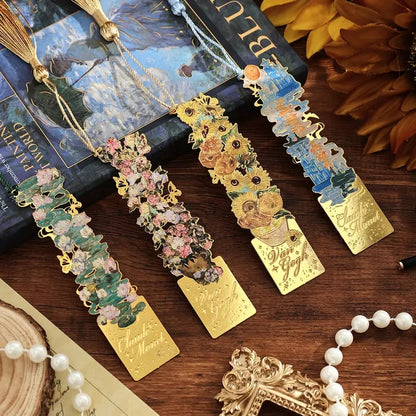 📚✨8-Piece Gold Metal Bookmark Set with Tassel – Van Gogh & Monet Inspired Gift for Book Lovers 🎨