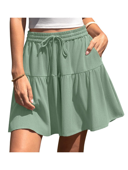 Women's High Waist Drawstring Tiered Skort
