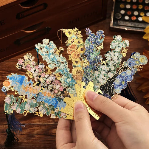 📚✨8-Piece Gold Metal Bookmark Set with Tassel – Van Gogh & Monet Inspired Gift for Book Lovers 🎨