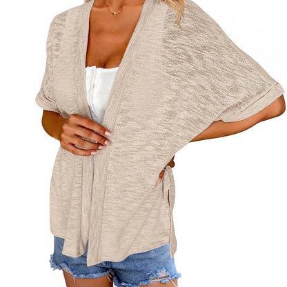 Womens Lightweight Cardigan 2026 Summer Short Sleeve Open Front Beach Coverup Vacation Outdoorfun Knitwear Comfort Casual Loose Minimalist Basic Knitting Batwing Shortsleeve Tops Womenswear