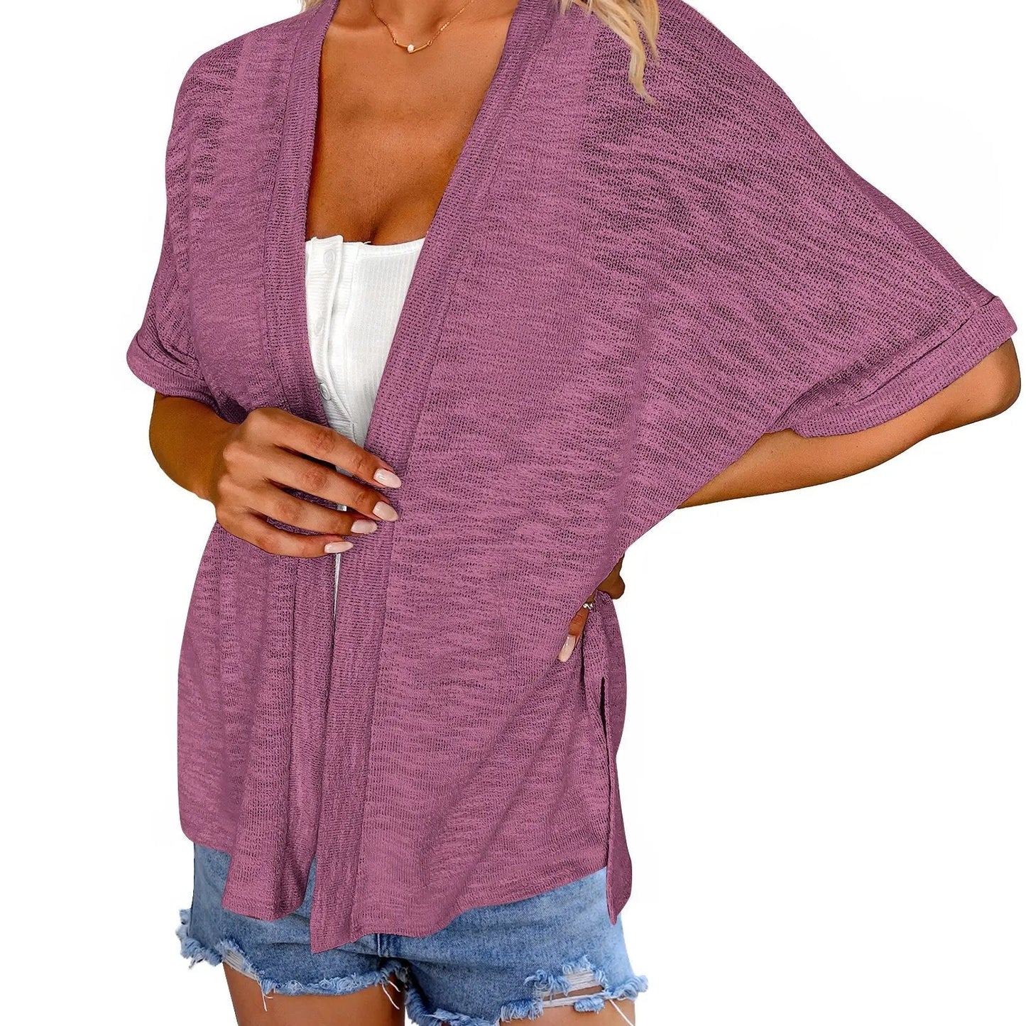 Womens Lightweight Cardigan 2026 Summer Short Sleeve Open Front Beach Coverup Vacation Outdoorfun Knitwear Comfort Casual Loose Minimalist Basic Knitting Batwing Shortsleeve Tops Womenswear