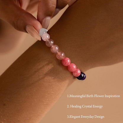 Birthstone Crystal Bracelet | Anxiety Healing Floral Monthly Gift with Card