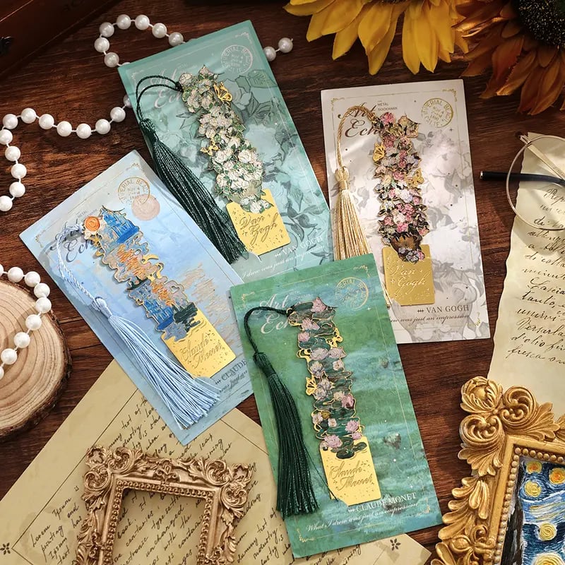 📚✨8-Piece Gold Metal Bookmark Set with Tassel – Van Gogh & Monet Inspired Gift for Book Lovers 🎨