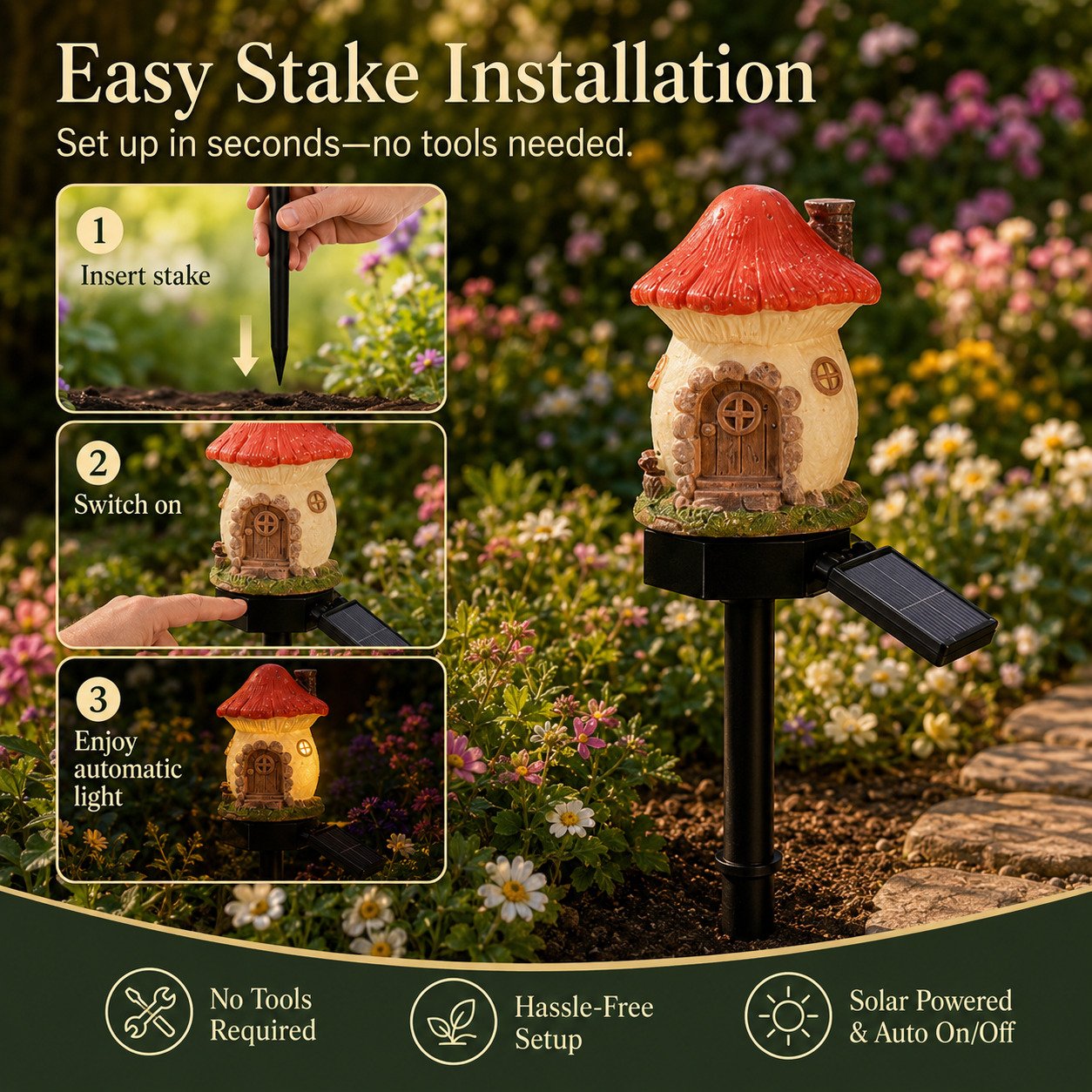 🍄Solar Fairy-Tale Mushroom Cottage Garden Light💡