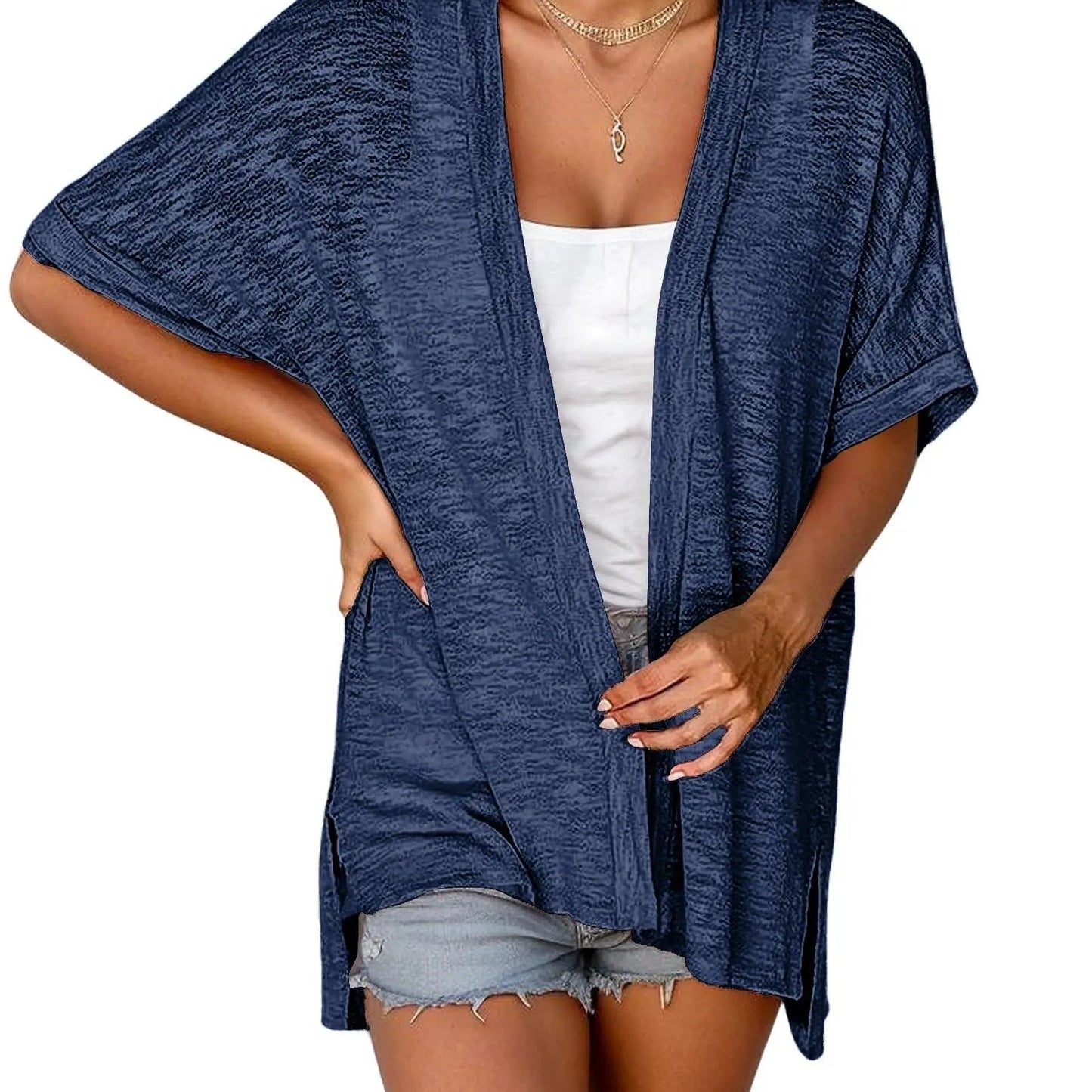 Womens Lightweight Cardigan 2026 Summer Short Sleeve Open Front Beach Coverup Vacation Outdoorfun Knitwear Comfort Casual Loose Minimalist Basic Knitting Batwing Shortsleeve Tops Womenswear
